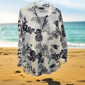 For Cynthia Beachwear‎ Floral Embroidered Tunic Dress Cover upLarge. White Blue